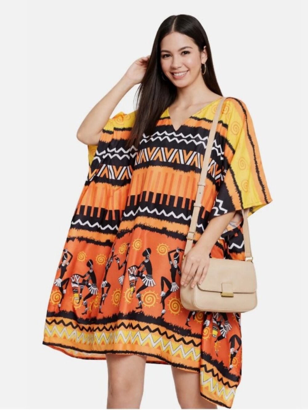 Gypsie Blu Tribal Dashiki Kaftan Tunic Dress Boho Beach Cover Up One Size